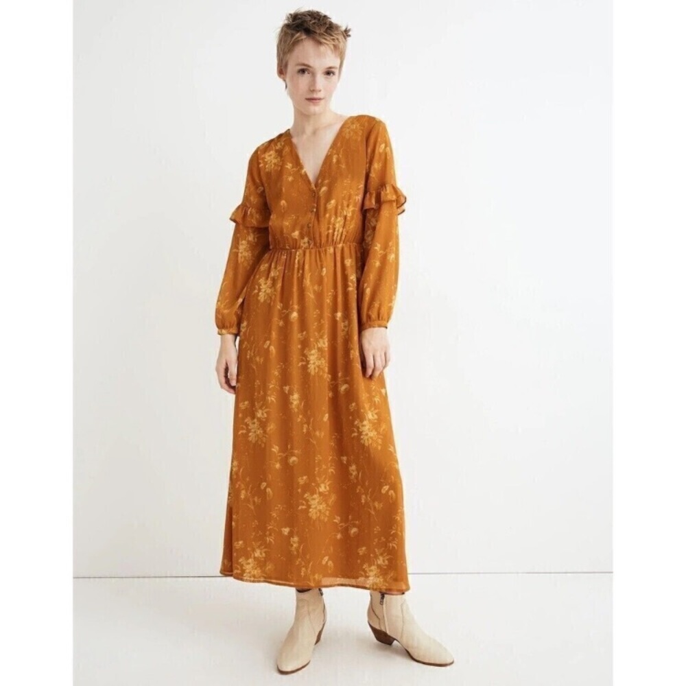 Madewell Mustard Floral Maxi Women’s Size 6 Dress Cottage Core Milk Maid Breezy - Picture 15 of 15